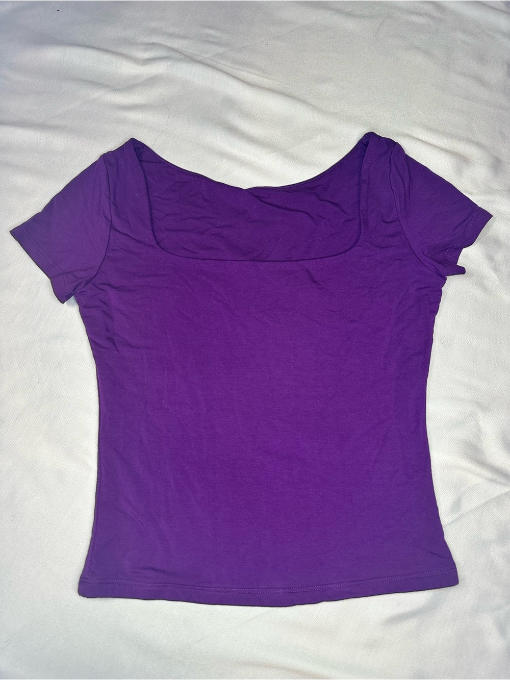 Women's High Quality Square Neck Short Sleeve Tee/ Crop top Purple Size S